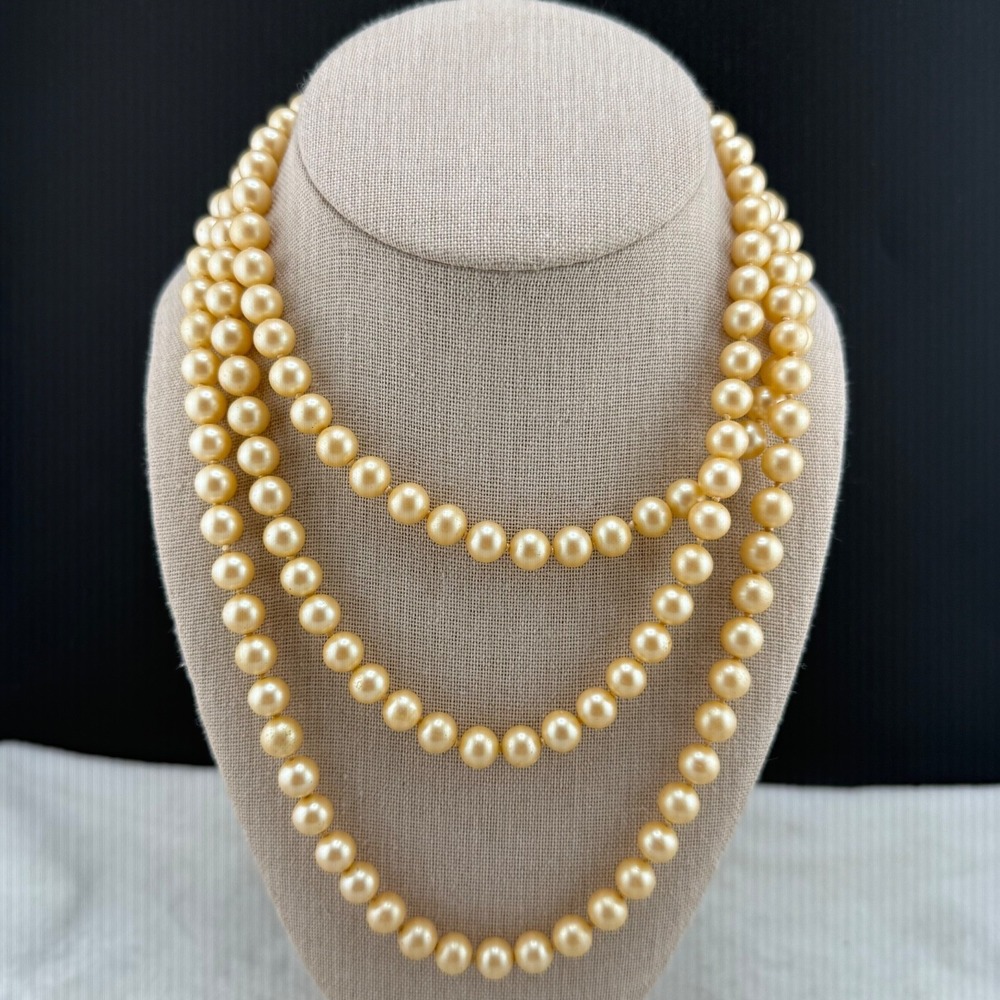 Vintage Beaded‎ Glass Necklace Imitation Pearl Flapper Opera 64"
